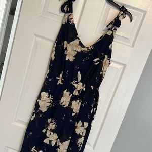 Navy blue summer jumpsuit with floral print